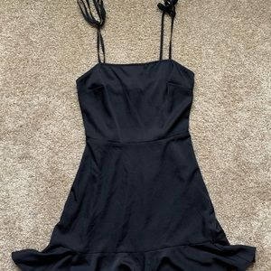 silk black mini dress with tied shoulders